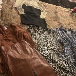 Zara Brown Textured and Leather Dress